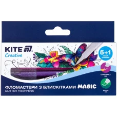 Фломастери "Kite" 5 кол. /K-1167/ Creative Magic з блискітками (1/24/192)