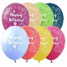 Кульки повітряні "Pelican" /8212612/ латексні 12"(30см )  "Happy Birthday Котики Pusheen" макарун 10шт/уп