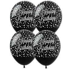 Кульки повітряні "Pelican" /826312/ латексні 12"(30см ) "Happy Birthday конфеті" на чорному 10шт/уп