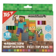 Фломастери "YES" 18 кол. /650584/ "Minecraft", амортизуючі (1/12/96)