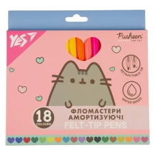 Фломастери "YES" 18 кол. /650583/ "Pusheen", амортизуючі (1/12/96)