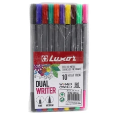 Набір лінер+фломастер 10кол. "Luxor" /15400/10wt/ ДВОСТОРОННІ  "Dual Writer" водна основа (1/20)