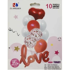 Набір повітряних кульок /1212-10-7/ фольговані "Серце Love" 10шт.=1шт*76*47см+9шт*30см (1/10)