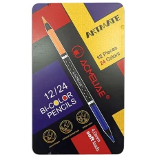 Олівці кольорові "Acmeliae" 24 кол./12шт. /43076/ ДВОСТОРОННІ 4.0мм , метал.коробка (1/12/72)