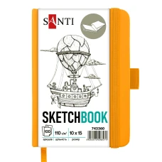 Скетчбук 10х15см/100арк. "SANTI" /743360/ для графіки, тв.обкл. PU, 110г/м2, жовтий (1/16/48)