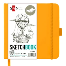 Скетчбук 15х15см/80арк. "SANTI" /743366/ для графіки, тв.обкл. PU, 110г/м2, жовтий (1/16/48)