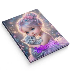 Дневник школьный "Soft Touch" соч.обкл. /1В3549/ выб.УФ лак, тиснение "Девочка с котёнком (1/20)