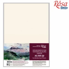 Папір для АКВАРЕЛІ А3/20арк. "ROSA Studio" /16921005/ (29,7х42см) 200 г/м2, дрібне зерно (1/20)