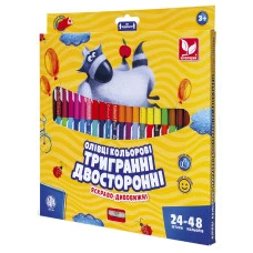 Олівці кольорові "Школярик" 48 кол./24шт /312116004-UA/ тригранні ДВОСТОРОННІ, чинка (1/6)