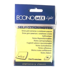 Папір для нотаток "Economix Light" /E27932/ з клейким шаром, 75*75мм, 80 арк. жовтий (1/12/300)