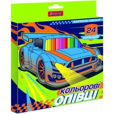 Олівці кольорові "1В"  24 кол. /290626/ "Street race", пласт. корпус (1/6/120)