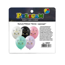 Кульки повітряні "Pelican" /828541/ 12"(30сm) "Котик- єдиноріг" 1-стор 10шт