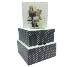 Коробка подарункова /271058/ "Cвятковий ведмедик" 3шт/упак, 20х20х9,5-15,5*15,5*7,5 см
