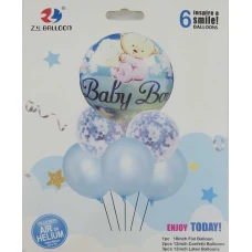 Набір повітряних кульок /1212-11-B/ "Baby-boy" 6шт.(1шт.-45см, 5шт.-30см) блакитний