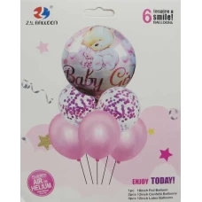 Набір повітряних кульок /1212-11-P/ "Baby-girl" 6шт.(1шт.-45см, 5шт.-30см) рожевий