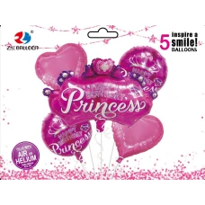 Набір повітряних кульок /1212-31/ фольговані "Happy birthday-Princess" 5шт.=1шт*70см+4шт*45см