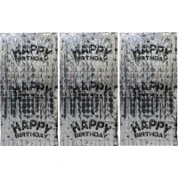 Фотозона-шторка з фольги /13002-S/ "Квадрат-Happy Birthday" 1*2м 2.0мкр.,срібло