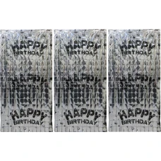 Фотозона-шторка з фольги /13002-S/ "Квадрат-Happy Birthday" 1*2м 2.0мкр.,срібло