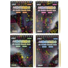 Блокнот для гравюр А6/12арк /XS-0063/ чорн.арк. "Космос, риби, торт, веселка" +дерев'яна паличка (1/20)
