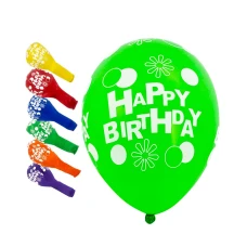 Кульки повітряні "Pelican" /824018/ латексні  12"(30сm) "Happy Birthday, квіточки" 5-стор  50шт