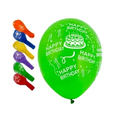 Кульки повітряні "Pelican" /827024/ латексні 12"(30сm) "Happy Birthday. Тортик" 5-стор.  10шт
