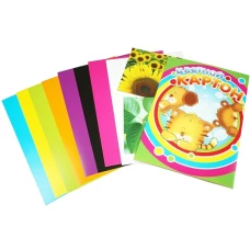 Картон кольоровий "Лунапак" 9кольорів 8+1 райдужний А4 "Звірята"  (25)