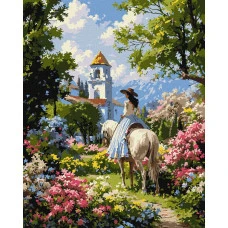 Картина за номерами "Ідейка" /KHO8777/ "Вершниця поміж квітів" 40*50см