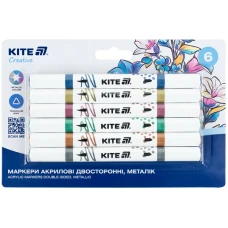Набір маркерів 6кол. "Kite" /K-1294/ двосторонні, Creative металік акрилові (1/14)