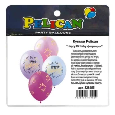 Кульки повітряні "Pelican" /828455/ 12"(30сm) "Happy Birthday феєрверки" 10шт  SDR-131