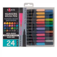Набір маркерів 24 кол. "SANTI" /391000/ ДВОСТОРОННІ, акварельні "Brush Pen" (1/6)