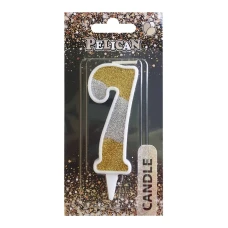 Свічка для торту "Pelican" /867037/ цифра "7" СРІБНО-ЗОЛОТА  7см (1/12)