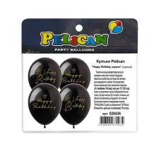 Кульки повітряні "Pelican" /828436/ 12"(30сm) "Happy Birthday корони" чорний 1-стор. 10шт