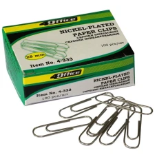 Скріпки "4OFFICE" /4-333/ 28мм (100шт) нікель (10/500)