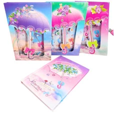 Блокнот 20,5*14см/50арк "JO" /DSCN2350/ "Парасолька, метелики" в короб. з замочком, мікс  (1/60)