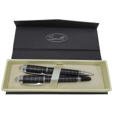 Ручка подарункова 2 шт. "Sonata" /BR-79-2/  ролер та кулькова чорна зі срібною смужкою