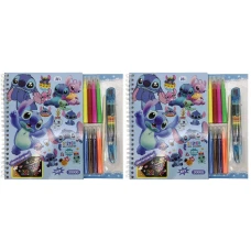 Набір для творчості /Е-3000-ST/ 2чорні.арк.+3арк.розмал.+5арк.білі+8кол.фломаст.+воскові олівці "Стіч" 20*28см (1/12)