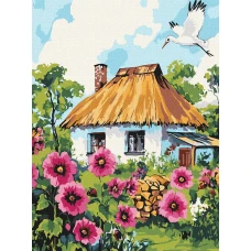 Картина за номерами "Ідейка" /KHO6407/ "Мальви біля хати" 30*40см