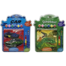 Розмальовка /205/ "Машина, динозавр" 10арк. 25*35см, пензлик, фарба, воск.олівці 