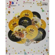 Набір повітряних кульок /1212-15-3/ 15шт.*30см "Happy birthday" золоті,чорні