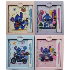 Блокнот 13*18/48арк. /36634-A/ на замочці мет.+руч.кулькова "Стіч" у коробці, мікс (1/24)