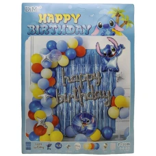 Фотозона з повітряних кульок /1108/ Happy Bіrthday "Стіч" - кулі 61шт., дощик-блакитна (1/10)