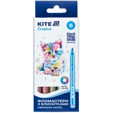 Фломастери "Kite" 6 кол. /K-1148/ з блискітками, Creative пастель (1/12)
