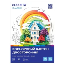 Картон кольоровий А4/10 "Kite" /K-255/ 10кол. двосторонній, Classic (67708) (1/50)