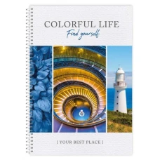 Зошит А4/80арк "Рюкзачок" /ППТ-3/ "COLORFUL LIFE" # спіраль збоку, тв/лам. обкл., 60г/м2, мікс (8)