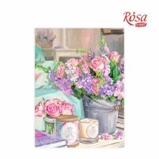 Картина на картоні з контуром "ROSA START" 30*40 Натюрморт №25 "Ніжний букет троянди+бузок" /159/ БЕЗ ФАРБ