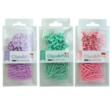 Набір канцелярський "JO" /DSCN2256/ скріпки 20шт.+кнопки силові 35шт. Clips and Pins, мікс (1/240)