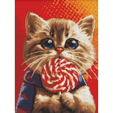 Алмазная мозаика "Идейка" /AMO7976/ "Котик с конфетой" с АВ стразами 30*40см