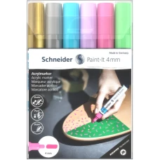 Набір маркерів 6 кол. "SCHNEIDER" /S120296/ акрилові Paint-it 320 4мм, Wallet Set1 (1/5/245)