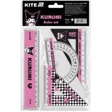 Набір лінійок "Kite" /HK25-282/ лінійка 15 см, 2 косінця, транспортир, з принтом Kuromi Куромі (1/24)