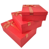 Коробка подарочная /271026/ красная квадратная, матовая 3шт/упак, 29x21x9,5-23x17x6,5 см